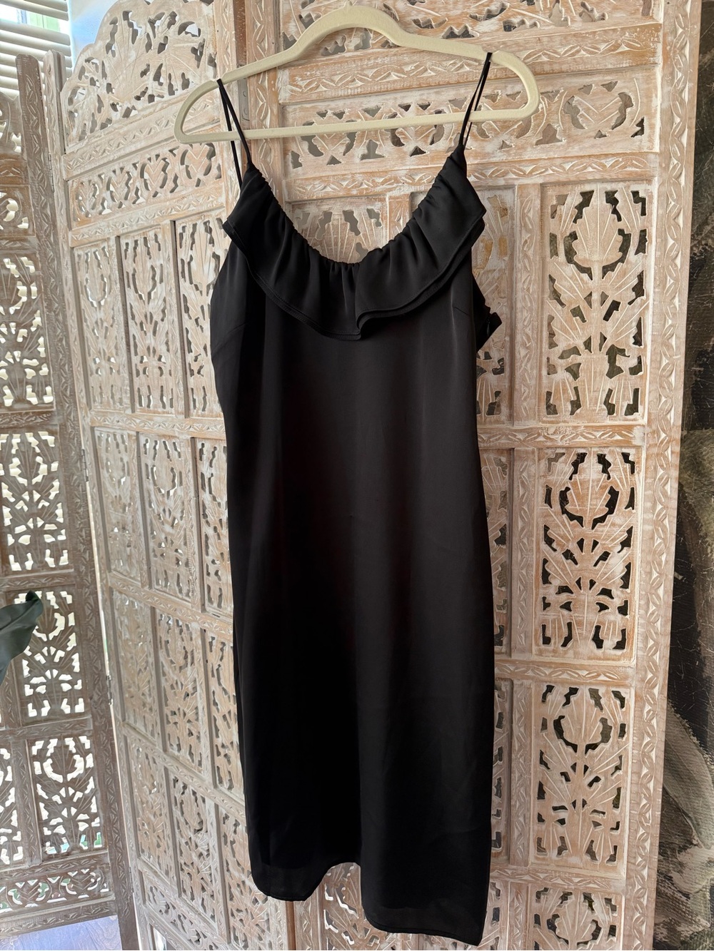 BCBGeneration Black Ruffle-Trim Slip Dress - Picture 2 of 8